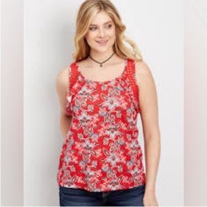 Maurices red white blue ruffled lattice sleeveless tank